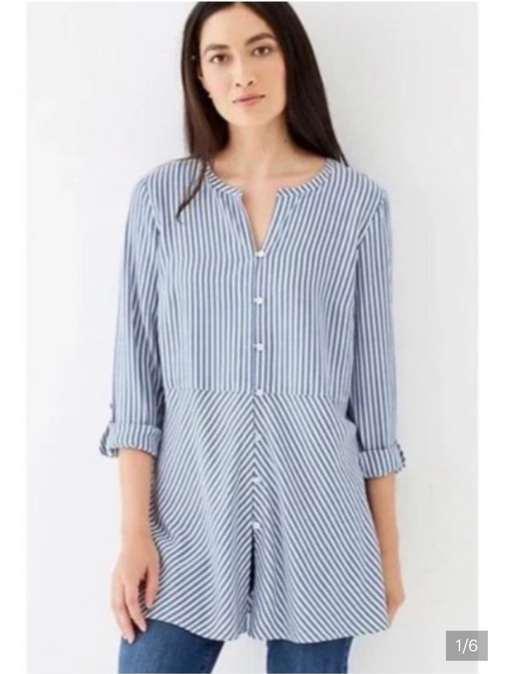 J. Jill Blue and White Vertical-Strip Tunic Size Large